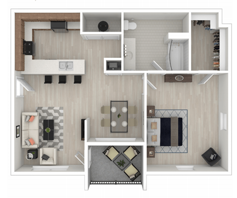 Floor plan for 1 bed, 1 bath, 792 sqft